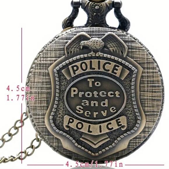 Police Badge Pocket Watch Gold Men's Valentine's Birthday Vtg Antique Style Gift